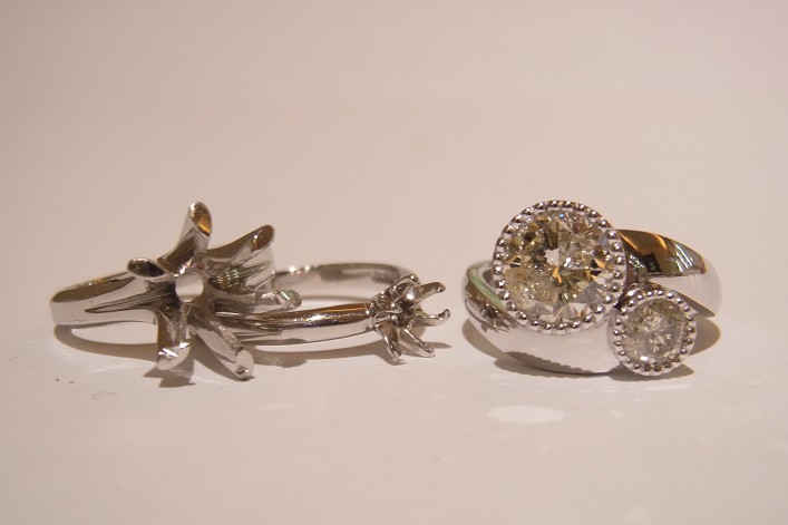 2つのダイヤモンドリングを一つのリングへリフォーム - ジュエリーリフォーム事例｜ダイヤの指輪などのリフォームならジュエリー服部