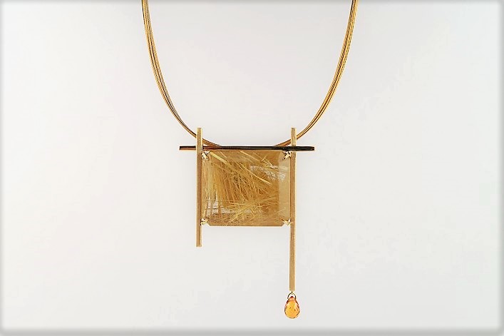 18Kスクエアカット水晶ペンダント 水晶 八角カット大ペンダントトップ